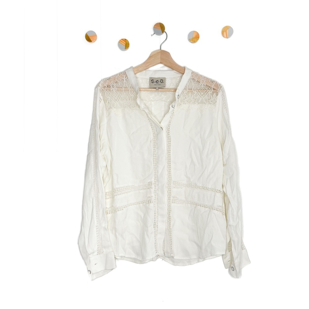 Sea New York Lace Combo Button Down Blouse